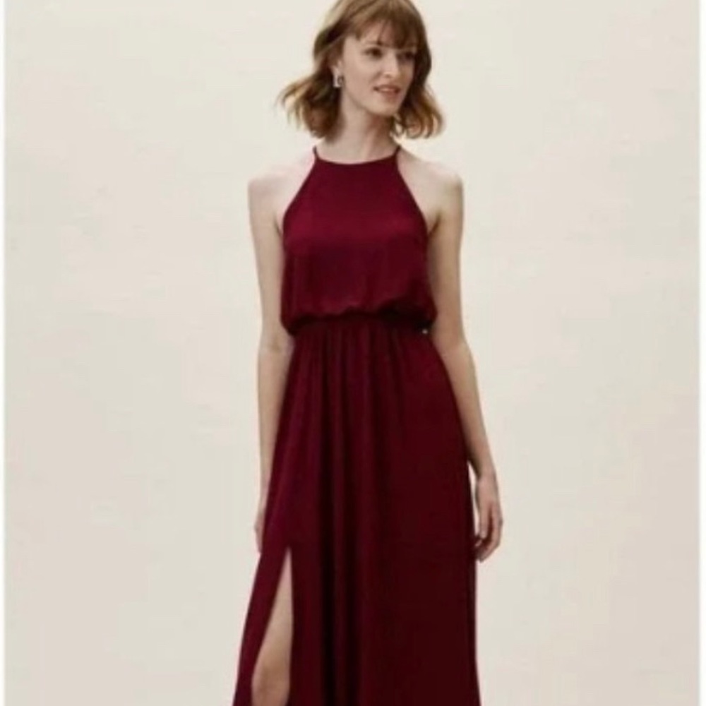 Bhldn wine maroon burgundy halter top formal dress 100% polyester. Never worn